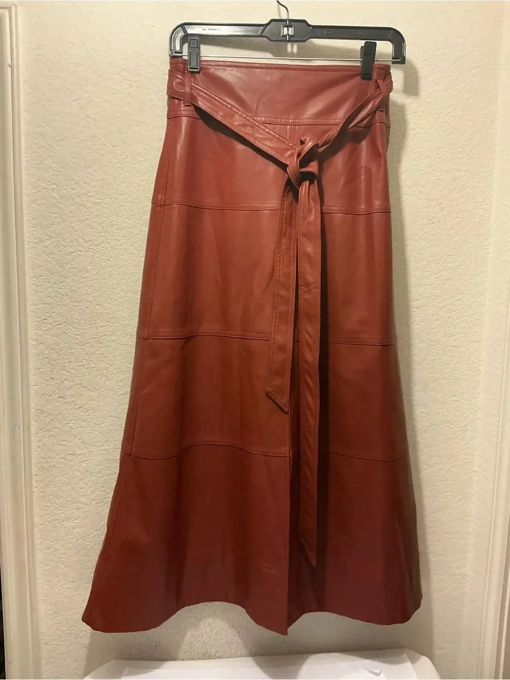 Tanya Taylor Hudson skirt Chestnut Brown Faux Leather Tie-Waist size 0 $459